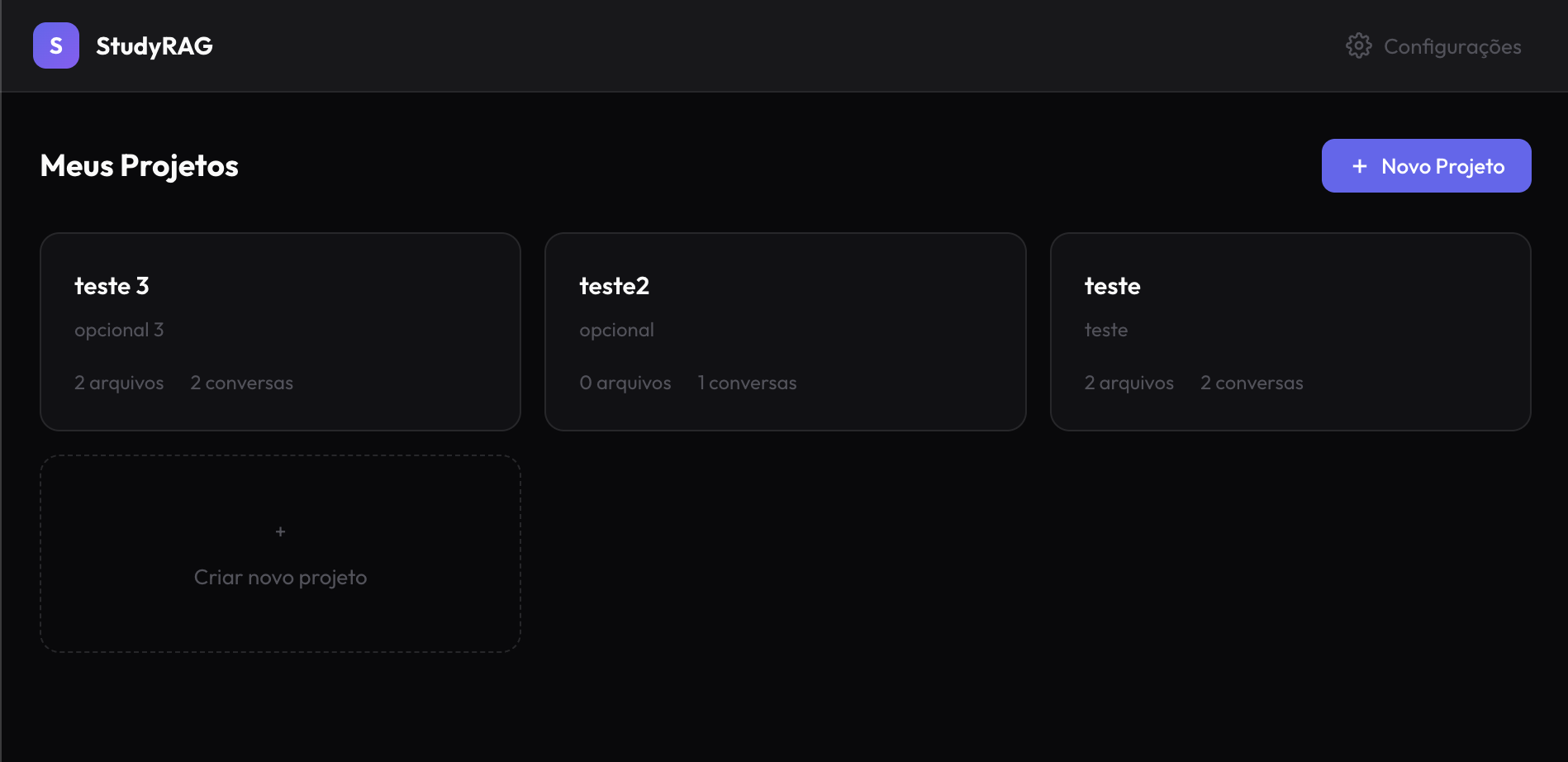 Dashboard do StudyRAG